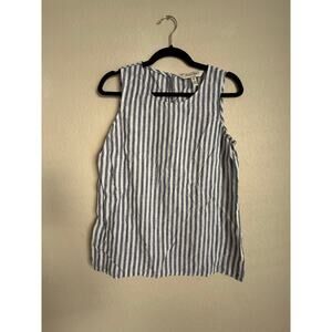 Ellen Tracy Linen Sleeveless Blue White Stripe Tank Top Size Small Summer Casual